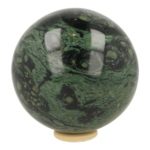 Fraai getekende Kabamba jaspis bol met diameter van 87mm op houten ring