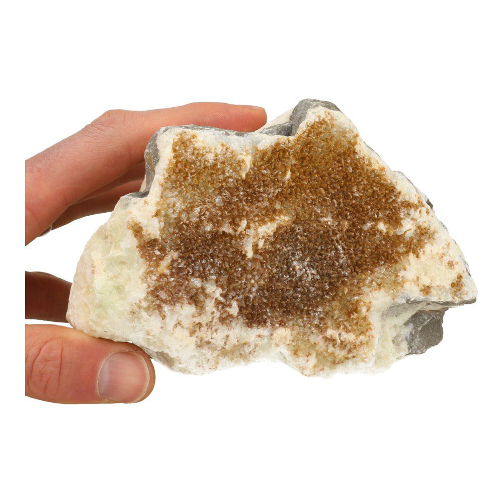 Fraaie ruwe Bosnische calciet van maar liefst 3kg! - onderzijde met bruine calciet kristallen