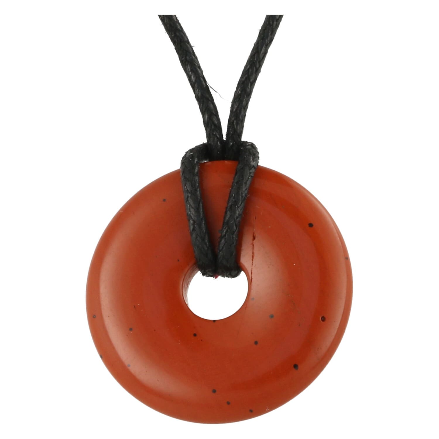 Rode jaspis donut hanger aan zwart koord
