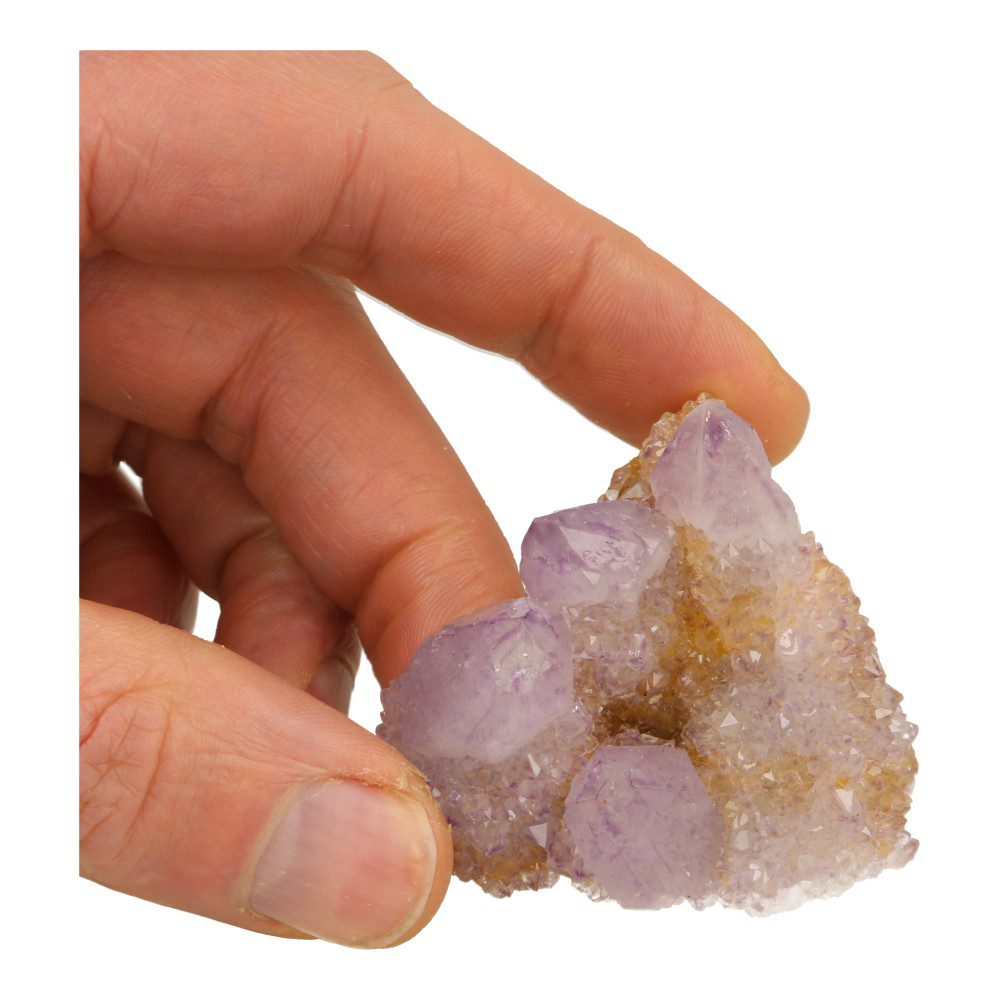 Leuk stukje spiritkwarts van 5 x 5 cm en 3cm hoog, overzicht in hand