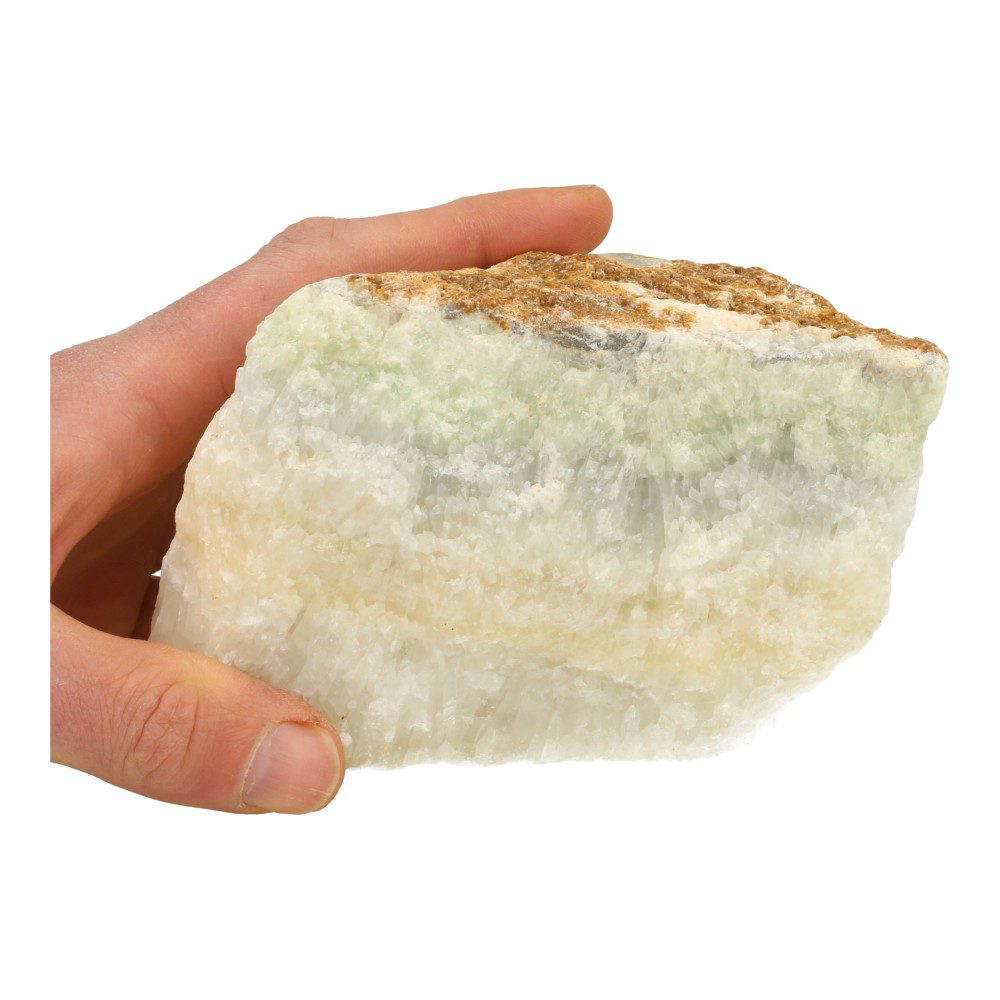 Fraai stuk Bosnische calciet van ruim 1,5kg en heldere energie - in hand