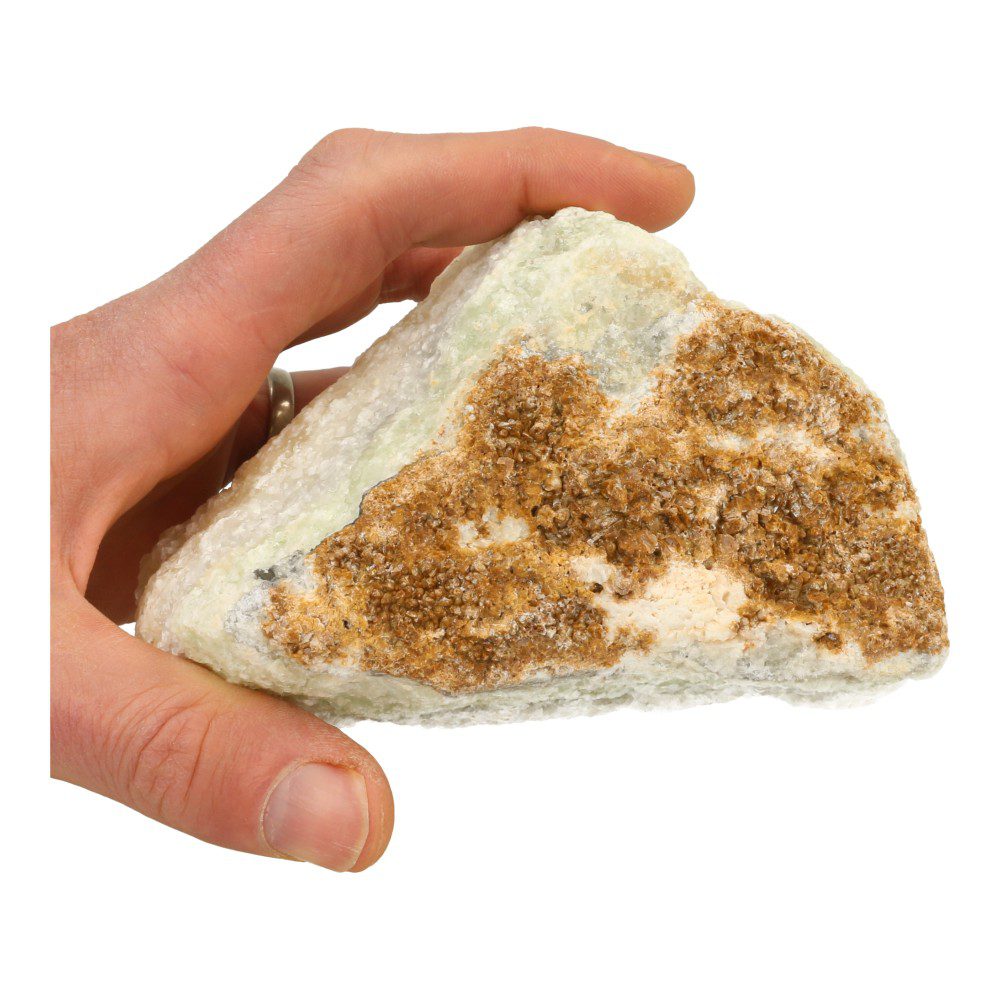 Fraai stuk Bosnische calciet van ruim 1,5kg en heldere energie - detail bruine kristallen bovenzijde