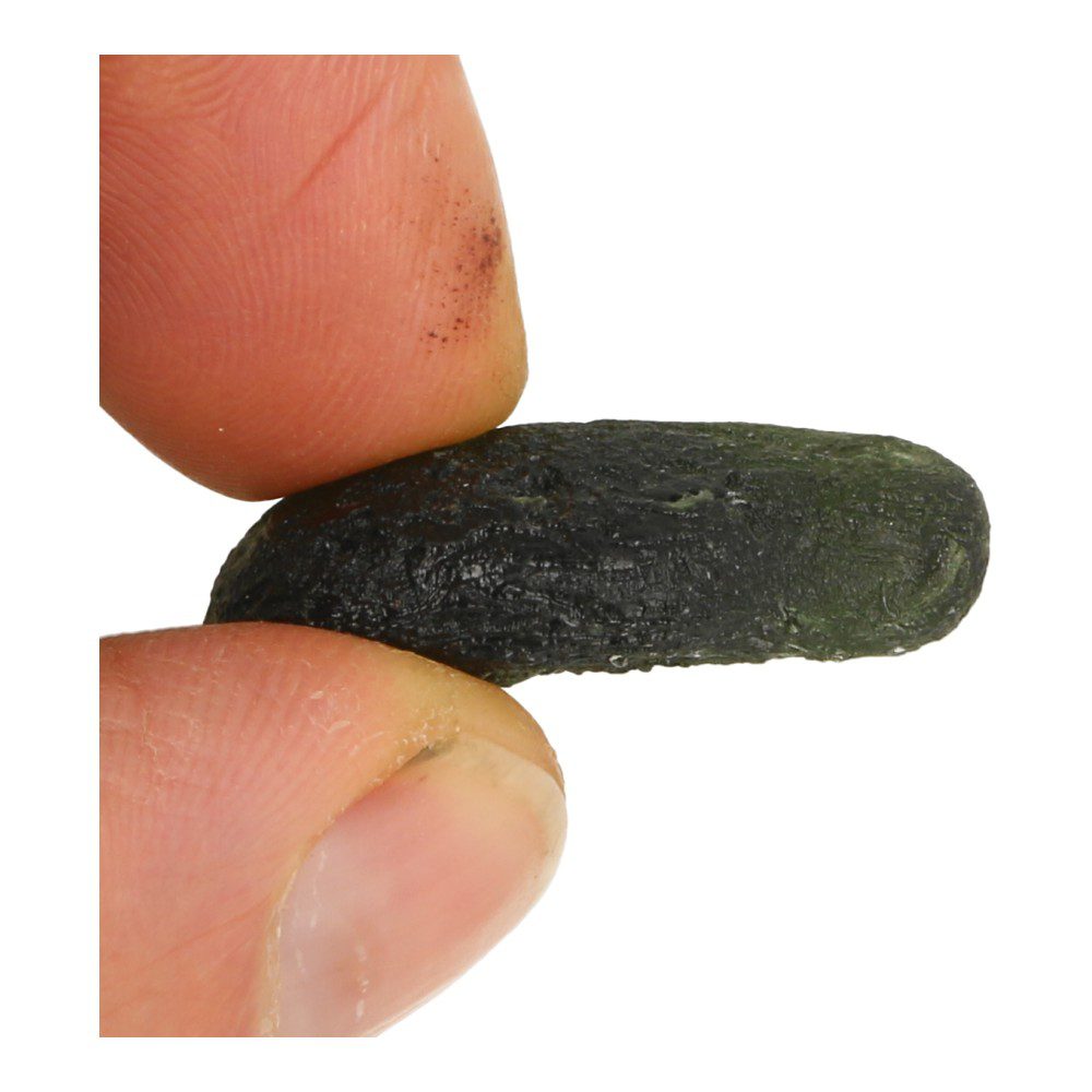 Fraai bol stukje moldaviet van 7,7 gram en 3cm lang uit Tjechie - detail zijkant