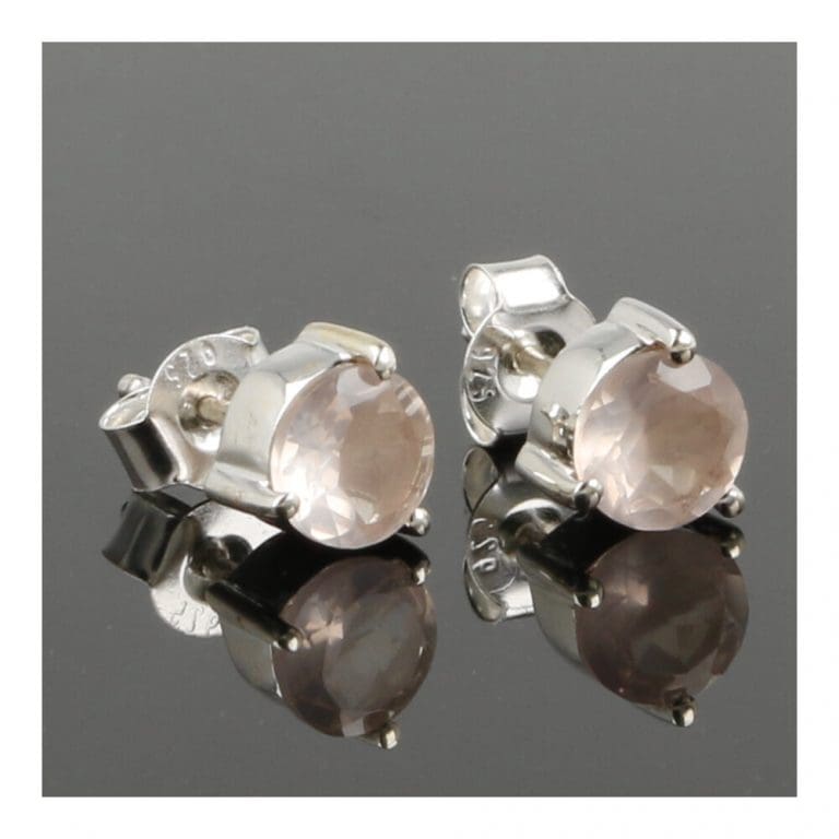 Rozenkwarts facetgeslepen oorbellen in juwelierskwaliteit zilver