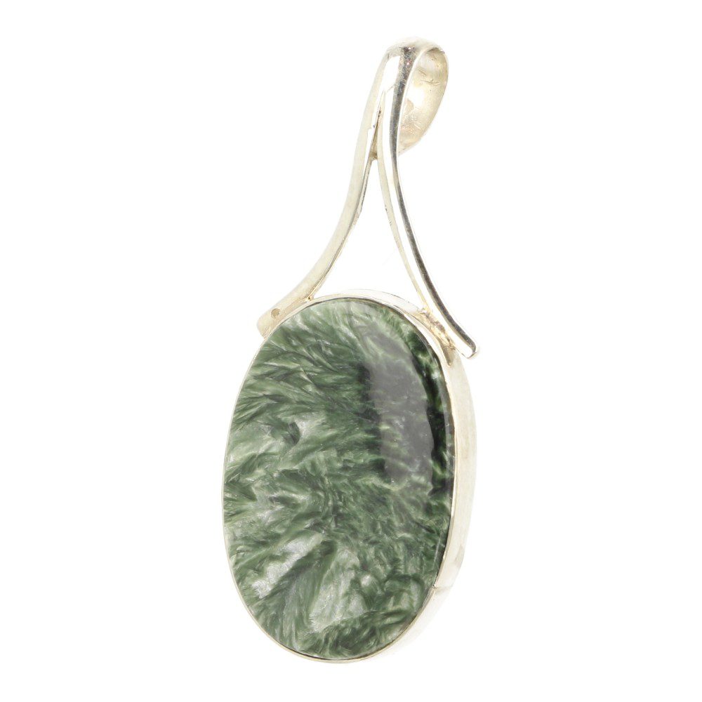 Fraai glanzende serafiniet hanger in zilver van 3,5cm hoog, gevat in juwelierskwaliteit 925 sterling zilver - zijaanzicht