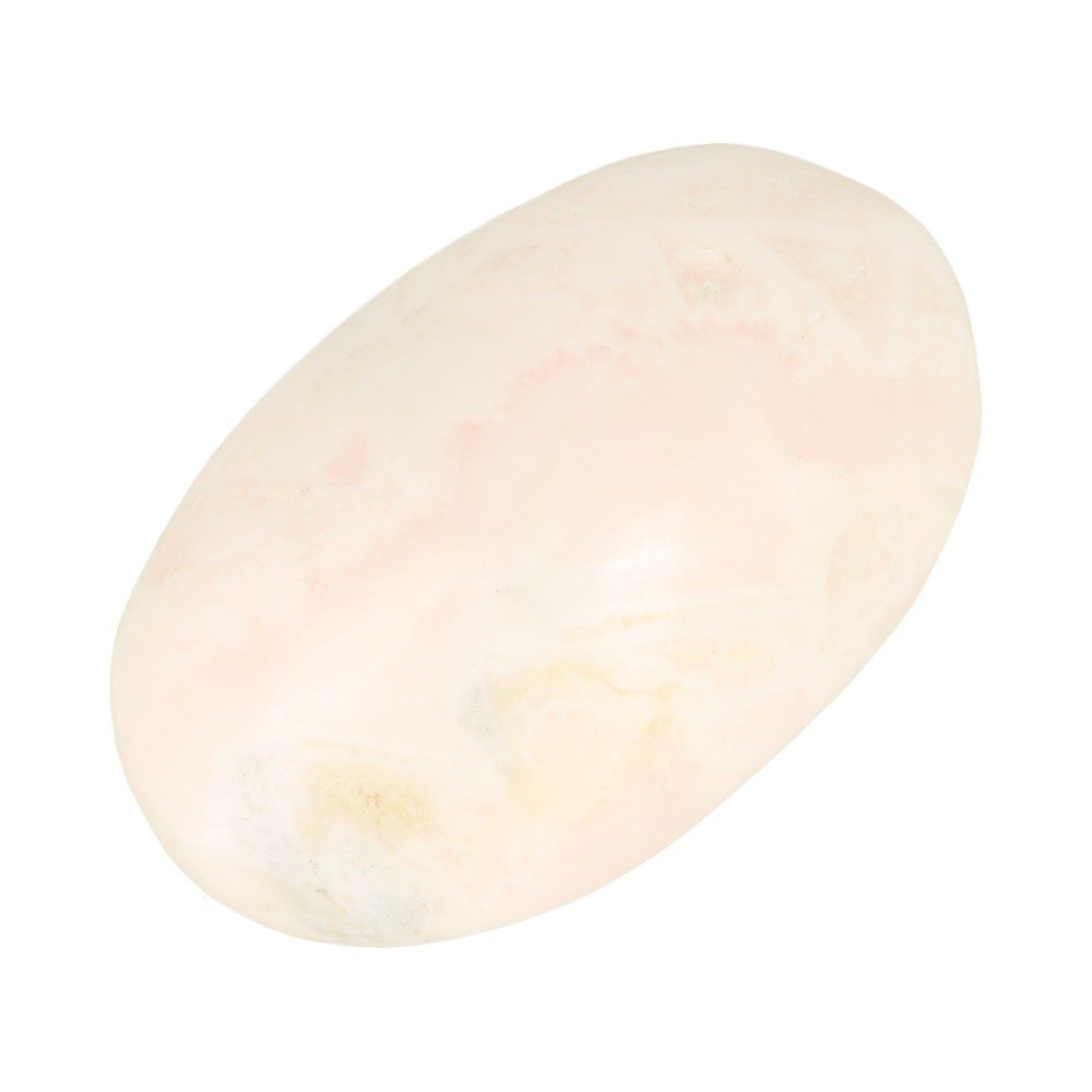 Achterzijde van Helder roze mangano calciet knuffelsteen in A-kwaliteit en lengte van 6cm uit Peru