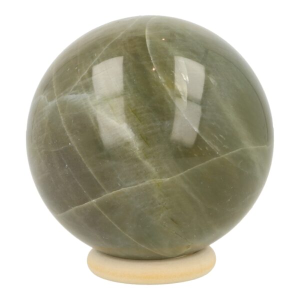 Bijzondere groene maansteen bol met fraai uiterlijk en tekening en diameter van 75mm