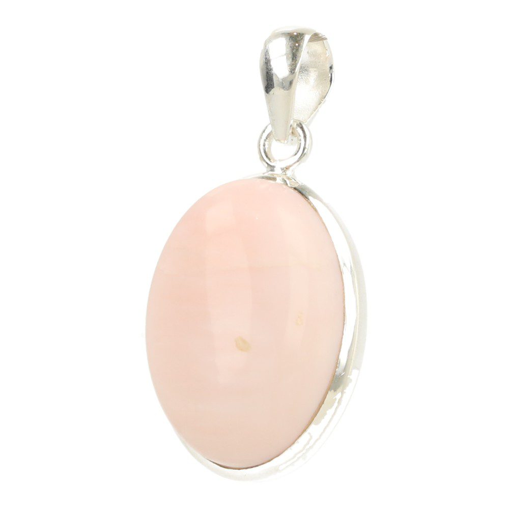 Fraaie roze opaal hanger in zilver 'RO4' van 25mm hoog en 18mm breed - zijaanzicht