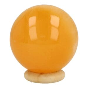 Oranje calciet bol van 4cm doorsnede met houten ringetje