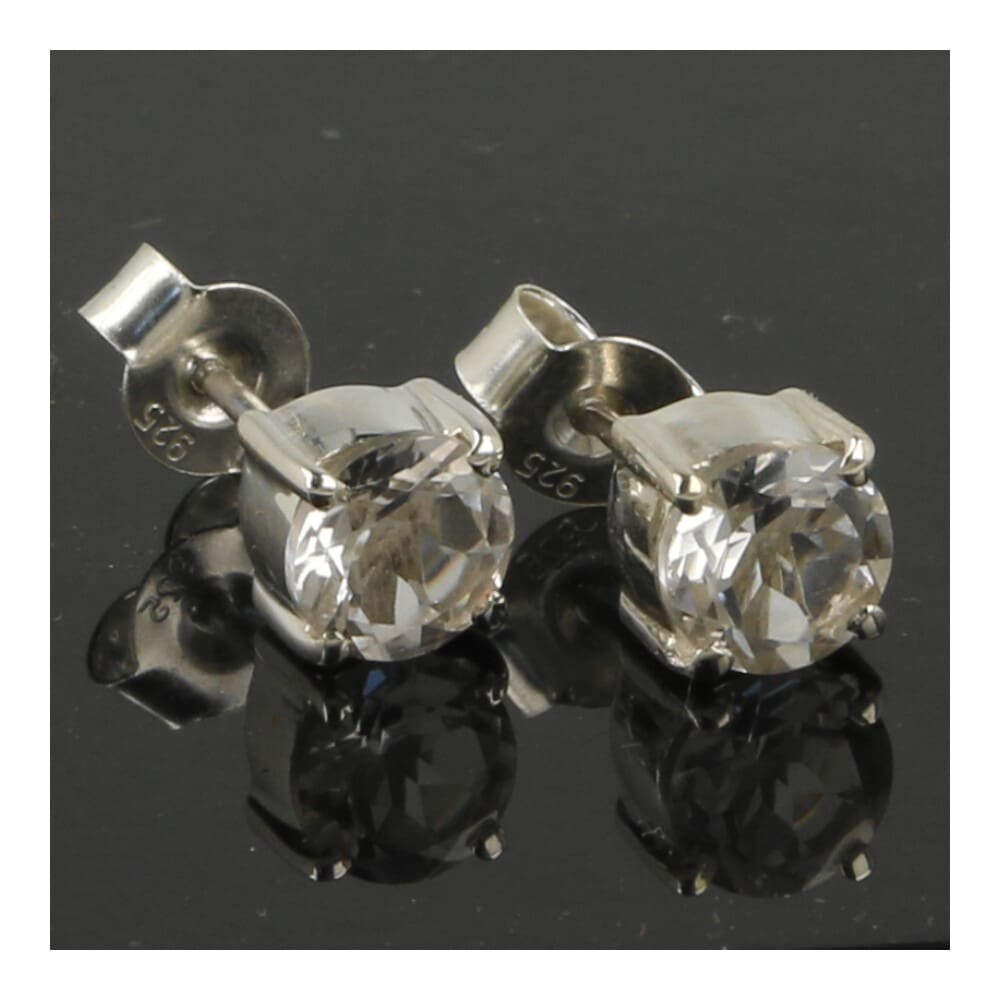 Bergkristal oorbel in zilver facet geslepen 6mm