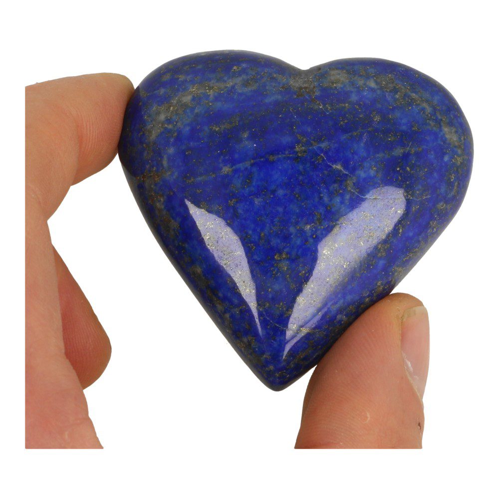 Uniek donkerblauw lapis lazuli hart van 61mm breed - detail in hand
