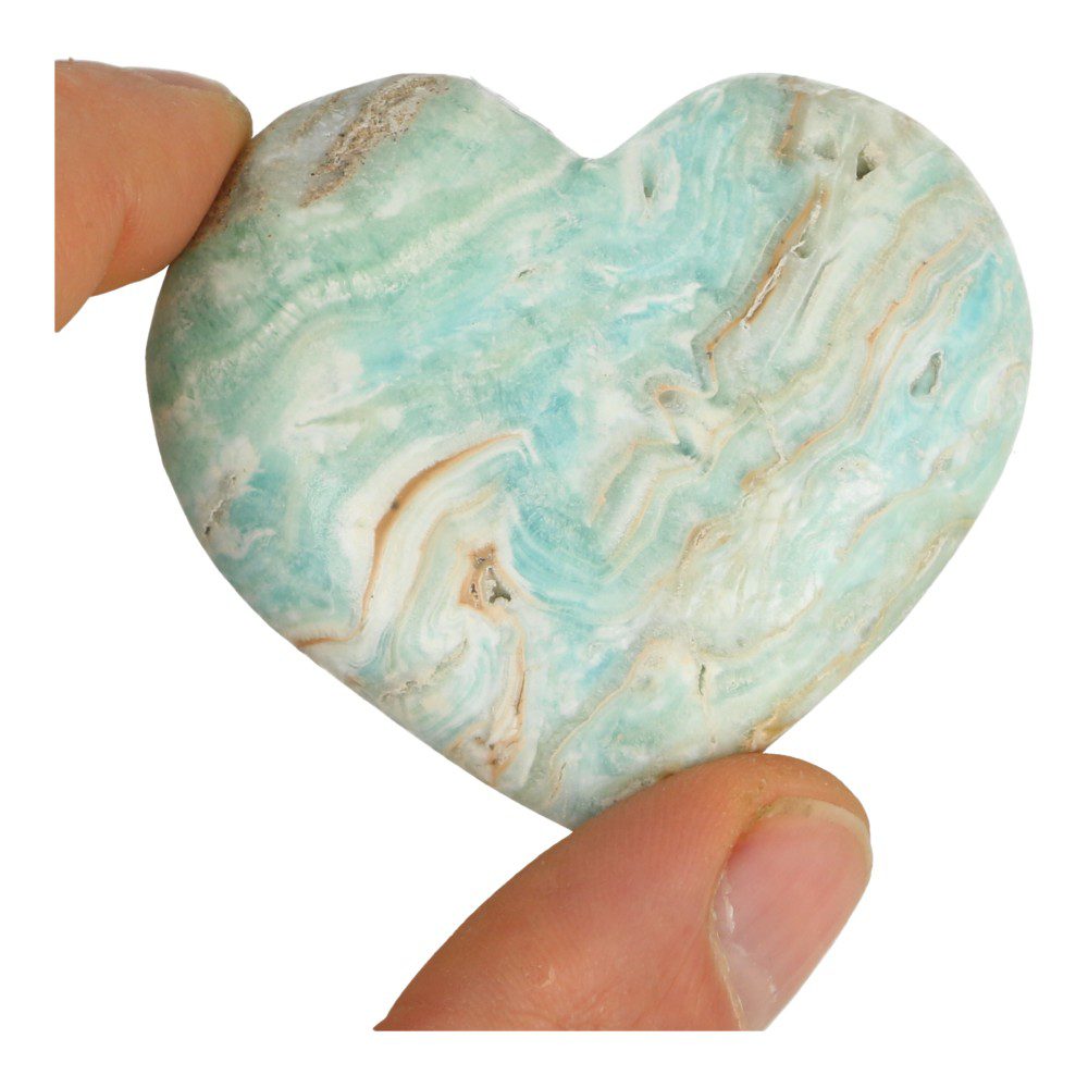 Fraaie carribean blue calciet hart met breedte van ongeveer 6cm uit Pakistan - nr1