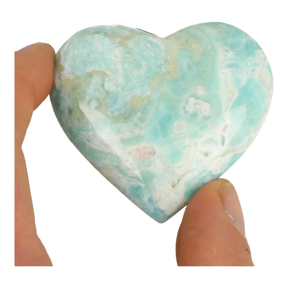 Fraaie carribean blue calciet hart met breedte van ongeveer 6cm uit Pakistan - nr2