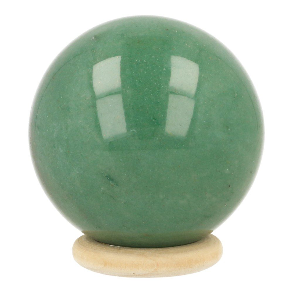 Fraaie groene aventurijn bol met diameter van 5cm en houten ring, nummer 1 - zijaanzicht