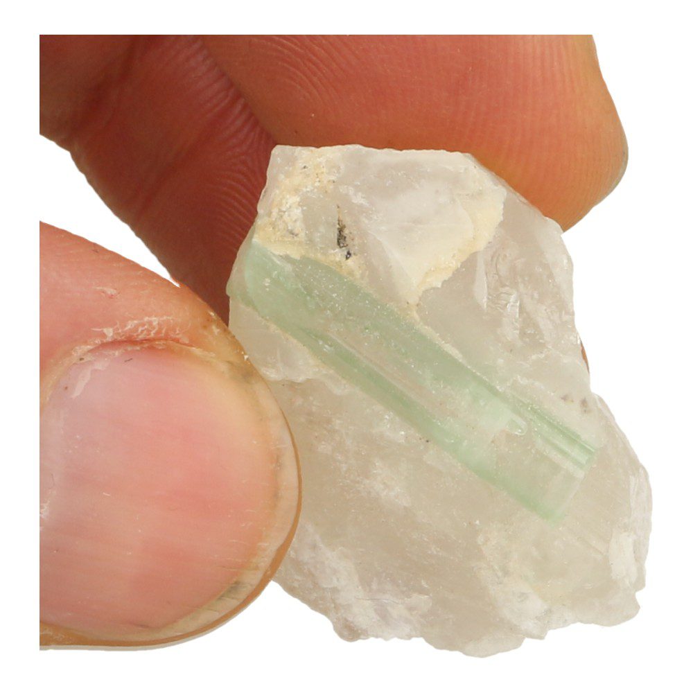 Detail van blauwe toermalijn op kwarts kristal nr3