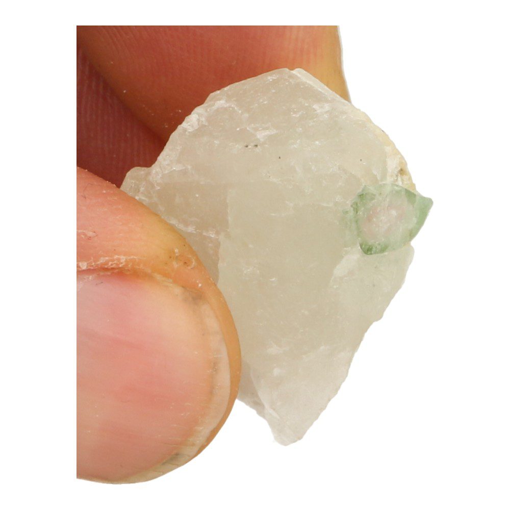 Detail van blauwe toermalijn op kwarts kristal nr3, doorsnede kristal