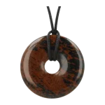 Mahonie obsidiaan donut van 4cm aan zwart koord