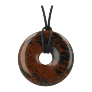 Mahonie obsidiaan donut van 4cm aan zwart koord