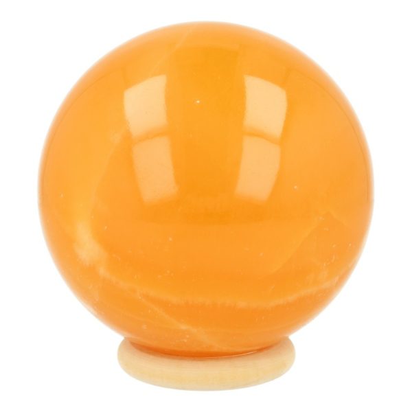 Mooie oranje calciet bol met diepe kleur en diameter van 10cm, inclusief houten ring