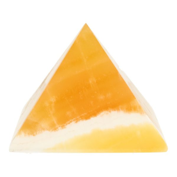Fraaie oranje calciet piramide van 10cm breed