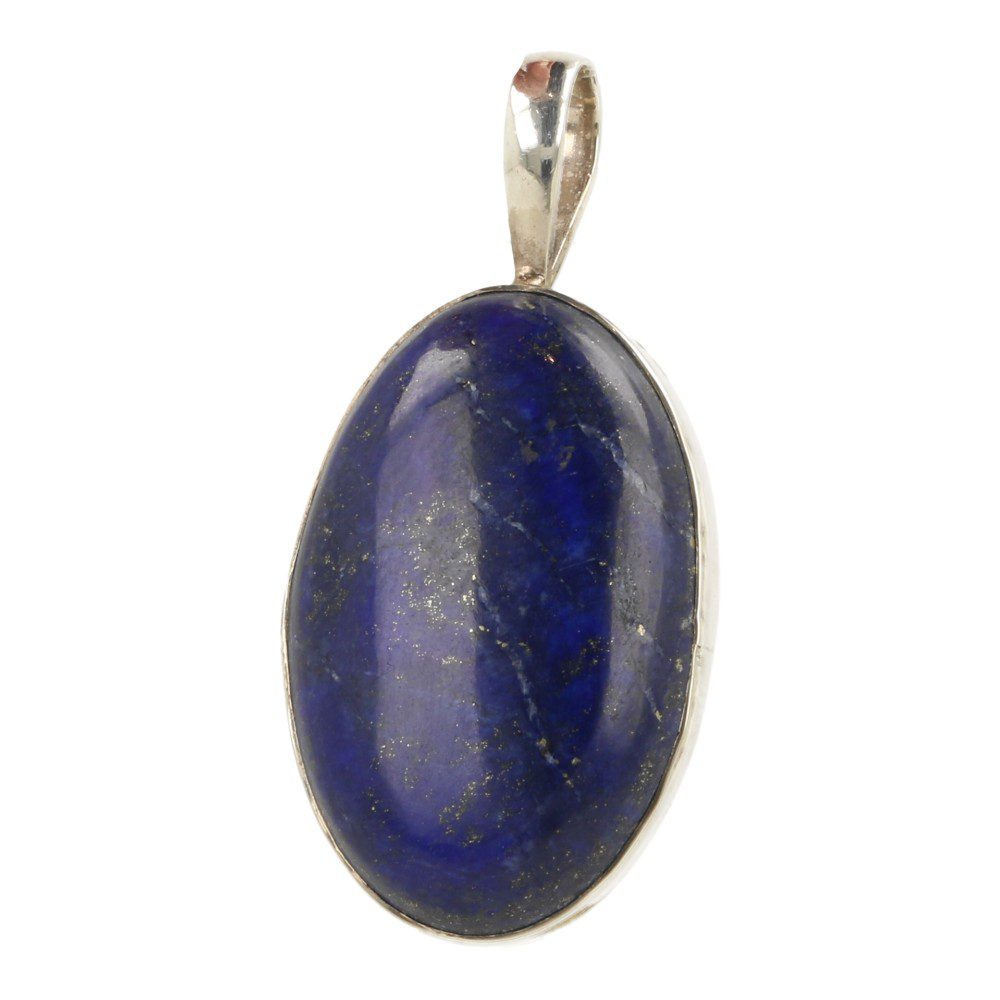 zijaanzicht van mooie donkerblauwe lapis lazuli hanger in zilver nr4