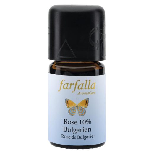 Bulgaarse roos essentiele olie in alcohol (10%) van Farfalla in 5ml flesje