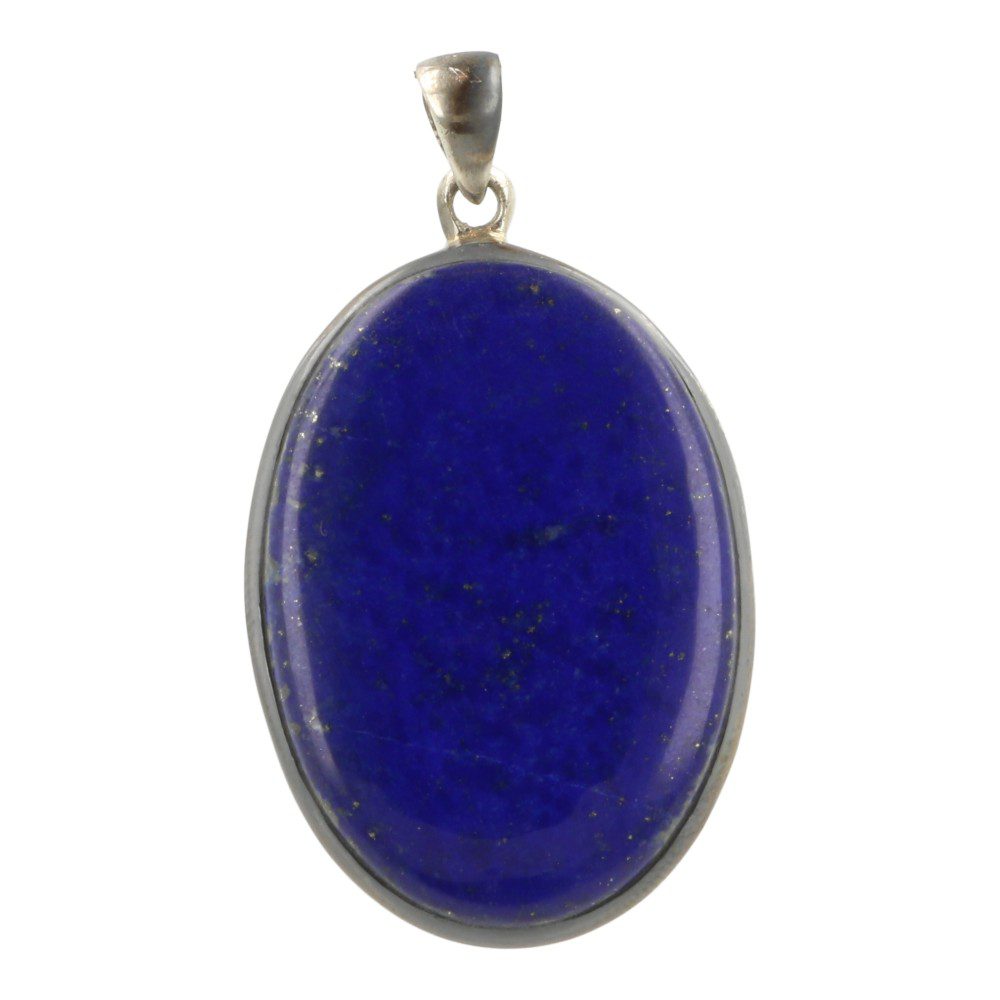 Fraaie, koningsblauwe lapis lazuli hanger in zilver 'nr3' van 37mm hoog - vooraanzicht