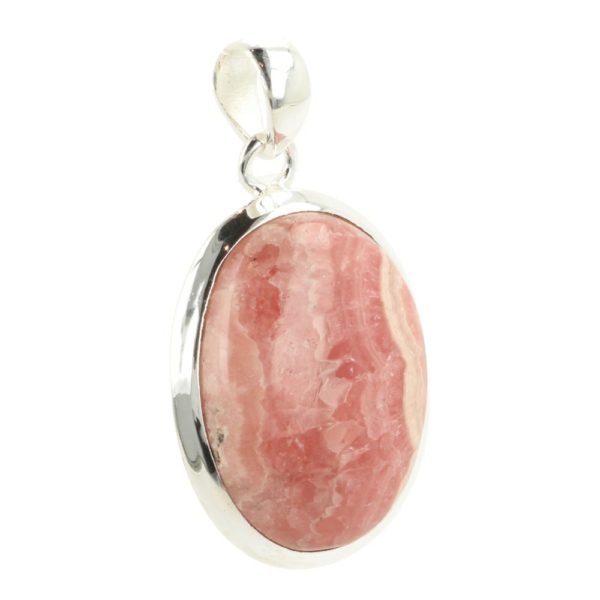 Fraai getekende ovalen rhodochrosiet hanger in 925 sterling zilver