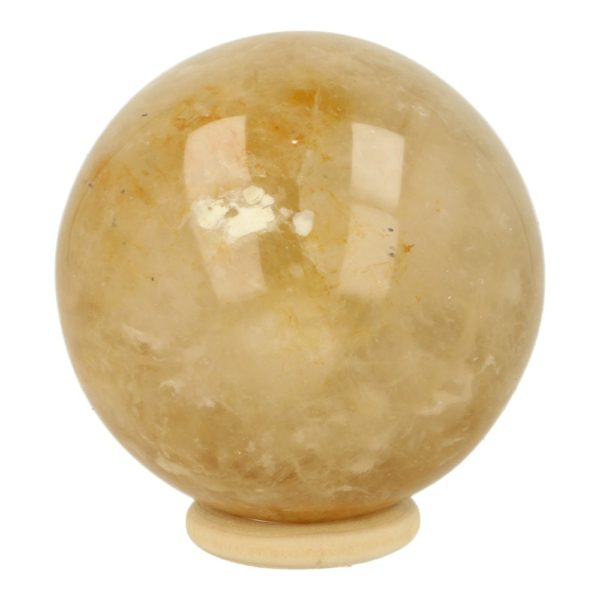 Mooie lichtgele golden healer bol met diameter van 66mm en houten ring