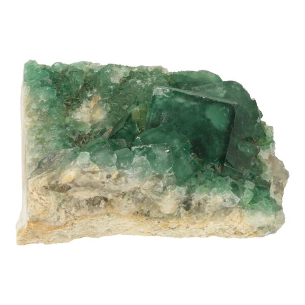 Fraai cluster met groene fluoriet kristallen uit Madagaskar en een afmeting van 10,5 x 12cm