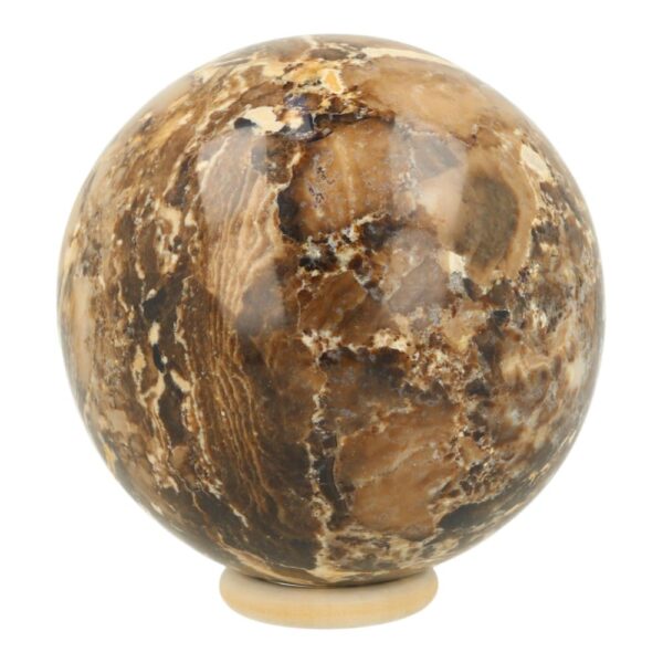 Fraaie zwarte opaal bol met diameter van 98mm en houten ringetje