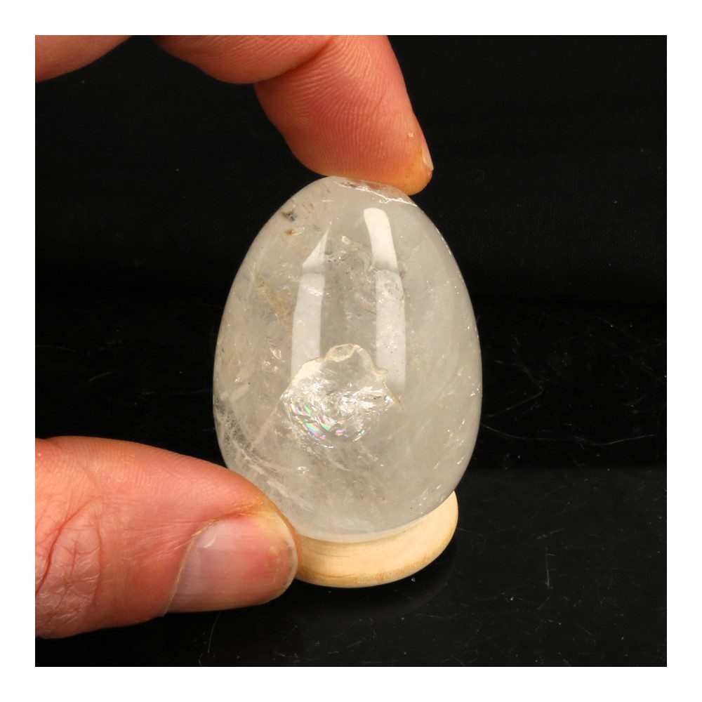 Helder bergkristal ei van 5cm hoog uit gouden driehoek set GD11