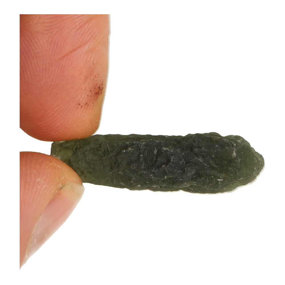 Bijzonder grillig stuk moldaviet van 6,3 gram en ruim 3cm lang - detail zijkant 2
