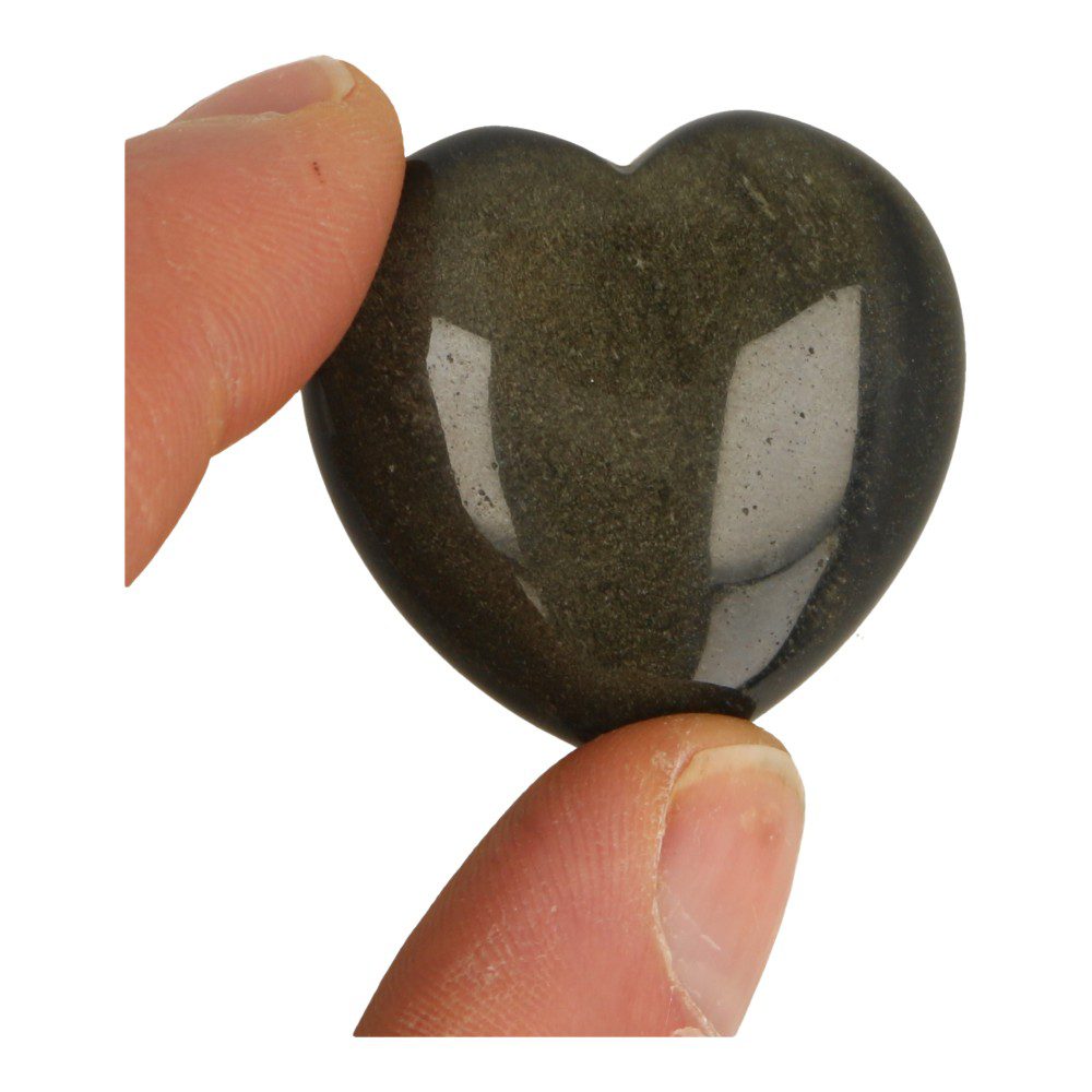 Voorbeeld. van een Goudglans obsidiaan hart van 4cm en fraaie goud-zilveren glans