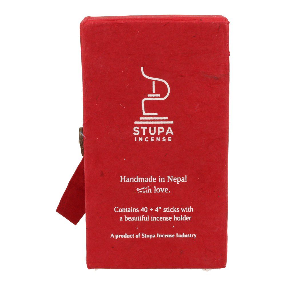 Achterzijde van fraaie geschenkverpakking met austha Suganda wierook stokjes uit Nepal