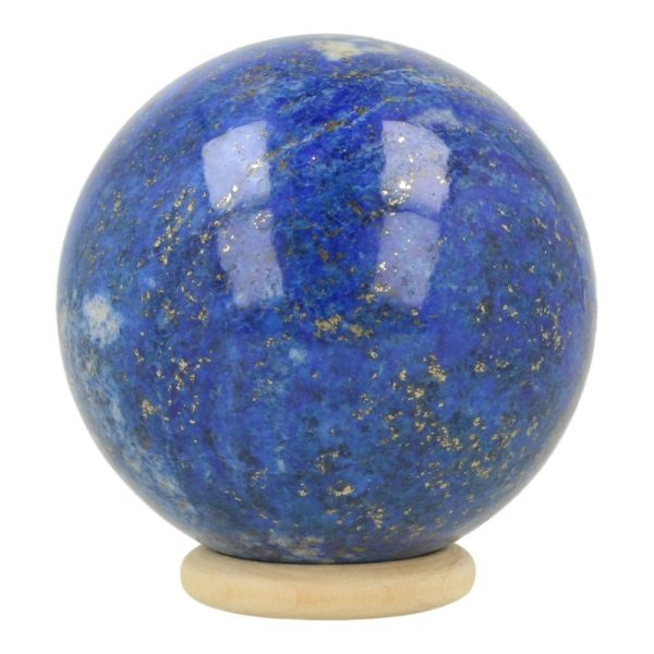 Topkwaliteit lapis lazuli bol met diameter van 58mm op houten ring