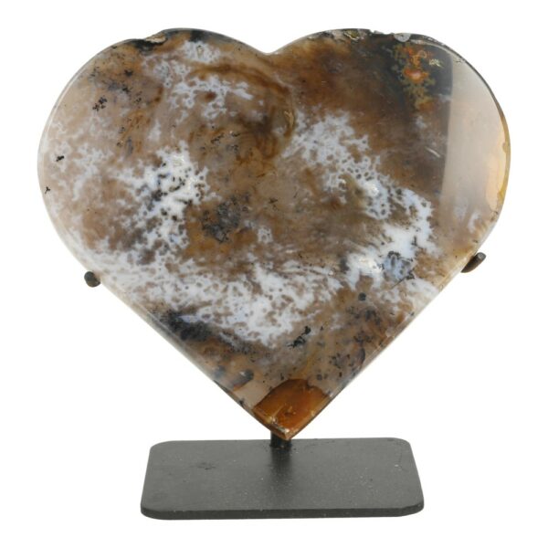 Fraai getekend donker agaat hart op standaard met een breedte van 13,5cm