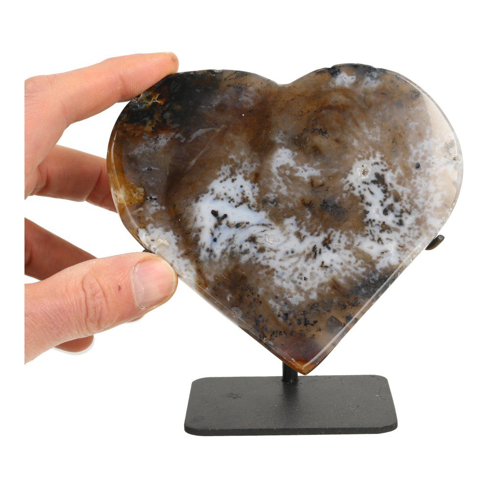Fraai getekend donker agaat hart op standaard met een breedte van 13,5cm - achterzijde