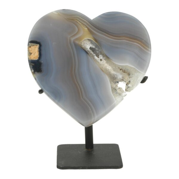 Mooi blauwe agaat hart op standaard met een breedte van 9cm
