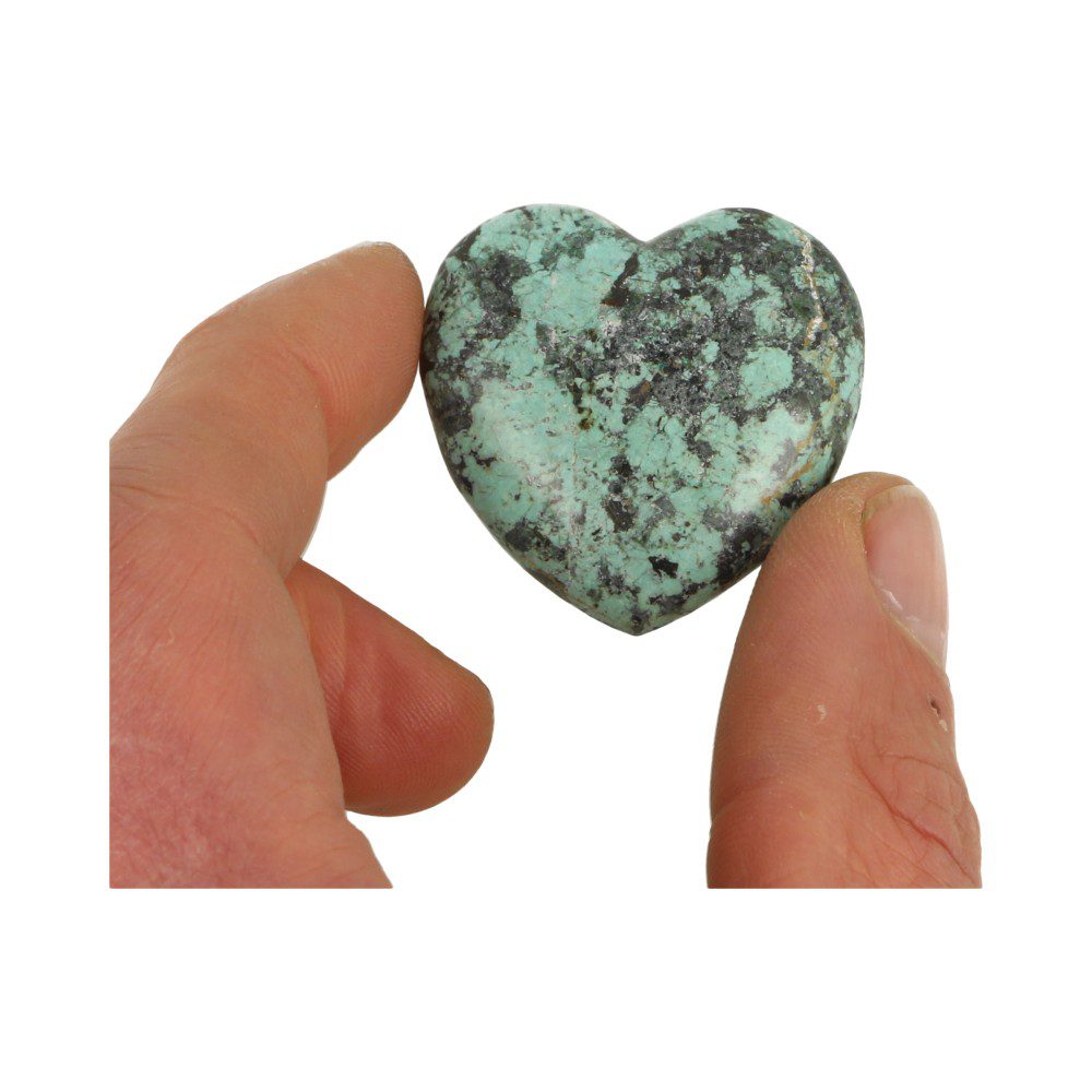 Fraai chrysocolla hart van 4cm breed en hoog uit Peru - in hand