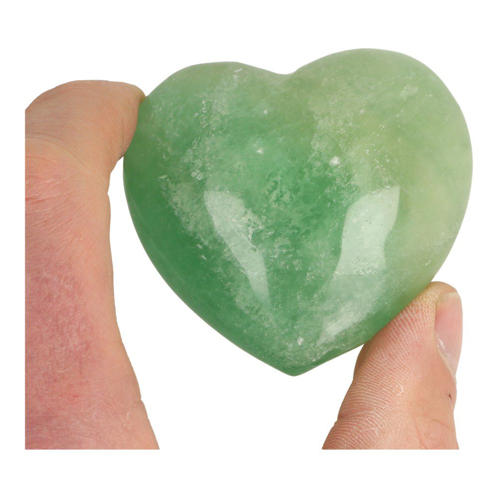 Mooie groene fluoriet hart van 67mm breed - in hand