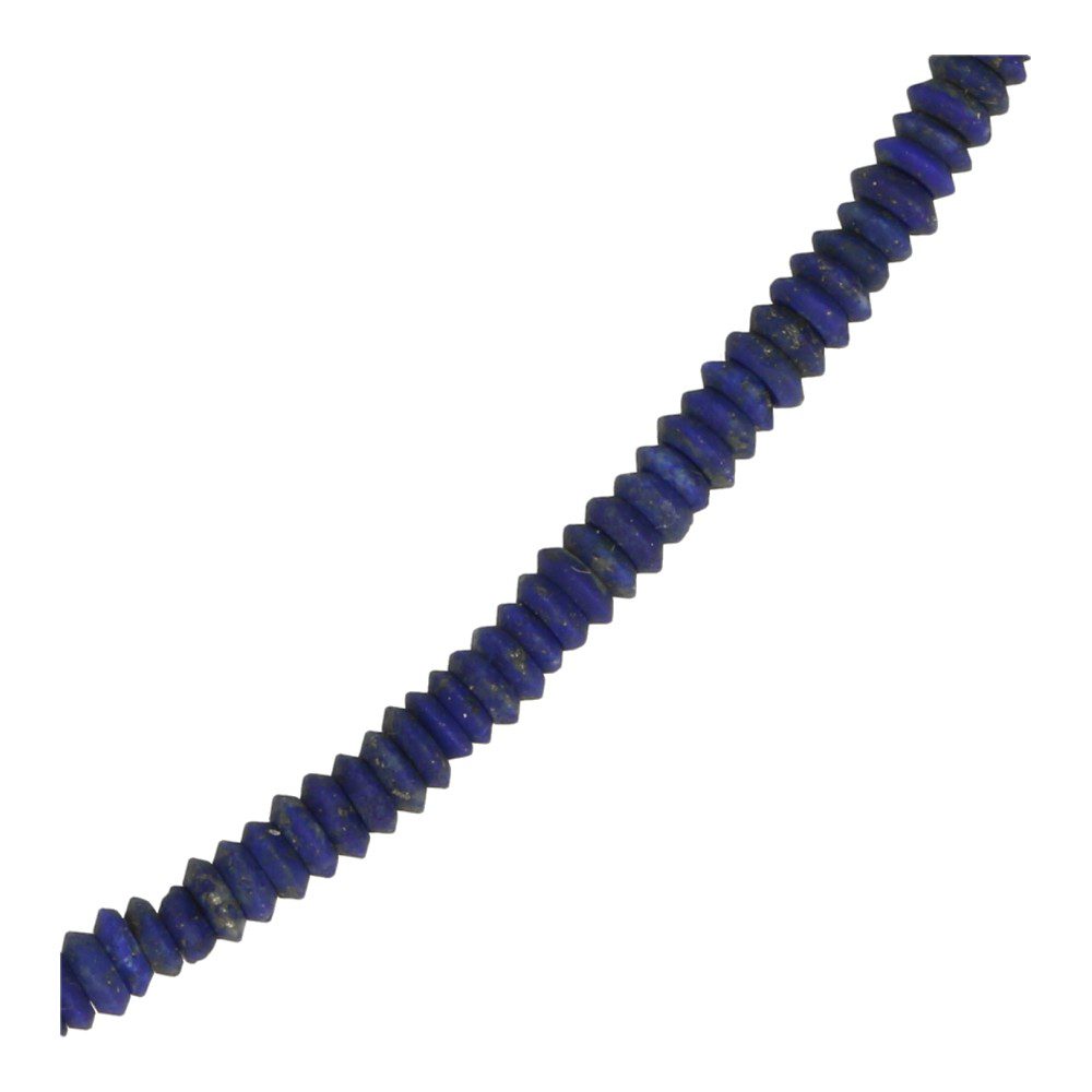 Fraaie lapis lazuli ketting met kralen van 5mm breed en 1-2mm hoog en een lengte van 45cm - detail van de kralen