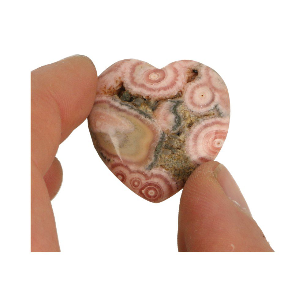 A-kwaliteit rhodochrosiet hartje van 34mm breed en unieke tekening - in hand