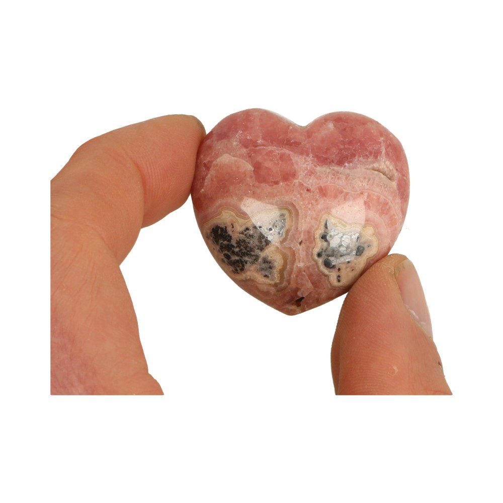 A-kwaliteit rhodochrosiet hart van 4cm breed - detail in hand