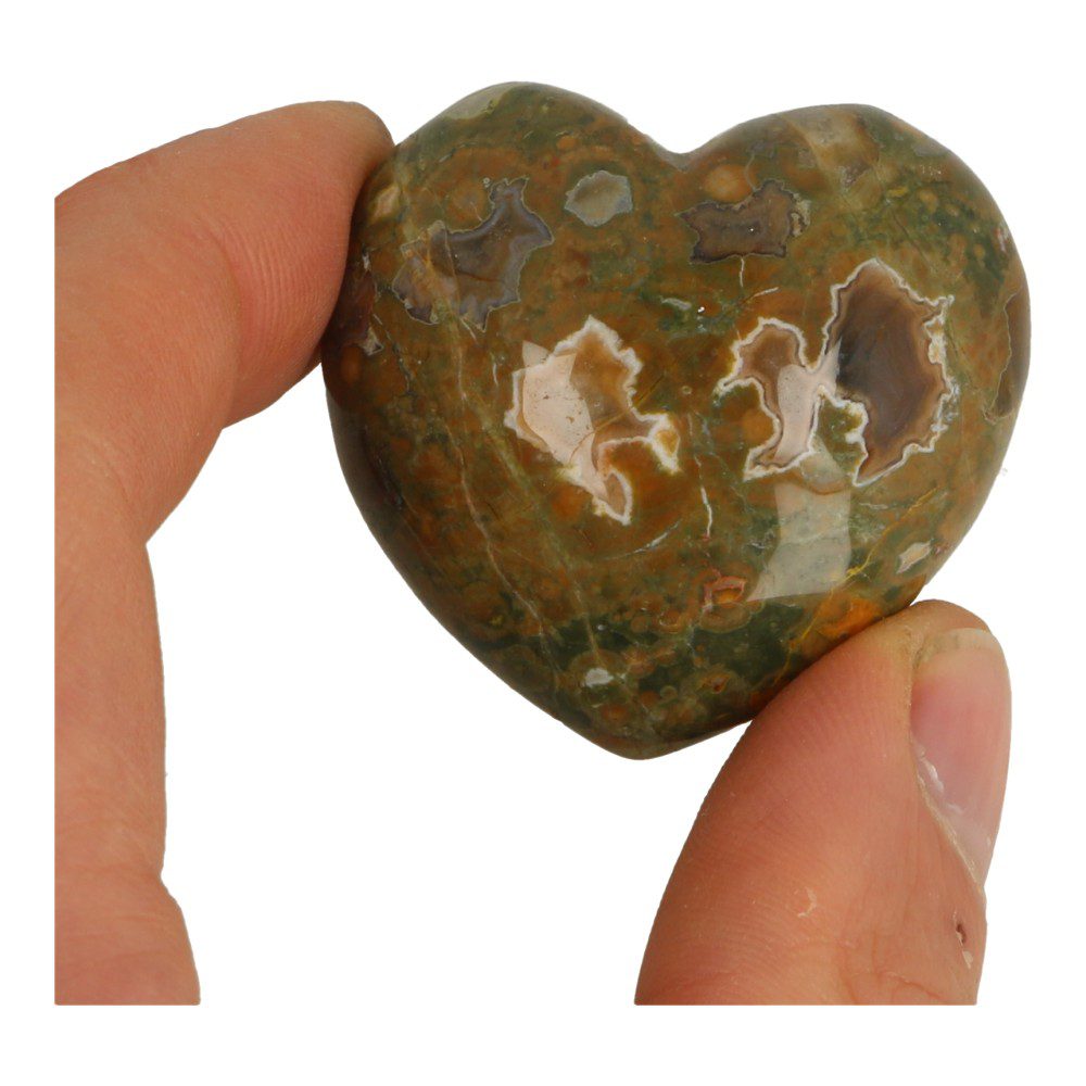 Fraaie rhyoliet hart van 4,5cm breed. Rhyoliet wordt ook wel regenwoudjaspis genoemd. - detail van hart