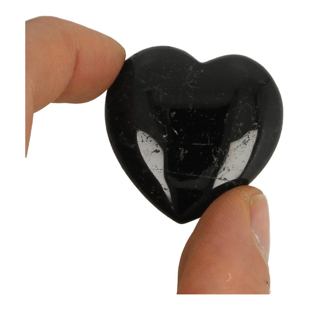 Fraai gepolijst zwarte toermalijn hart van 4cm breed en hoog - voorbeeld 1