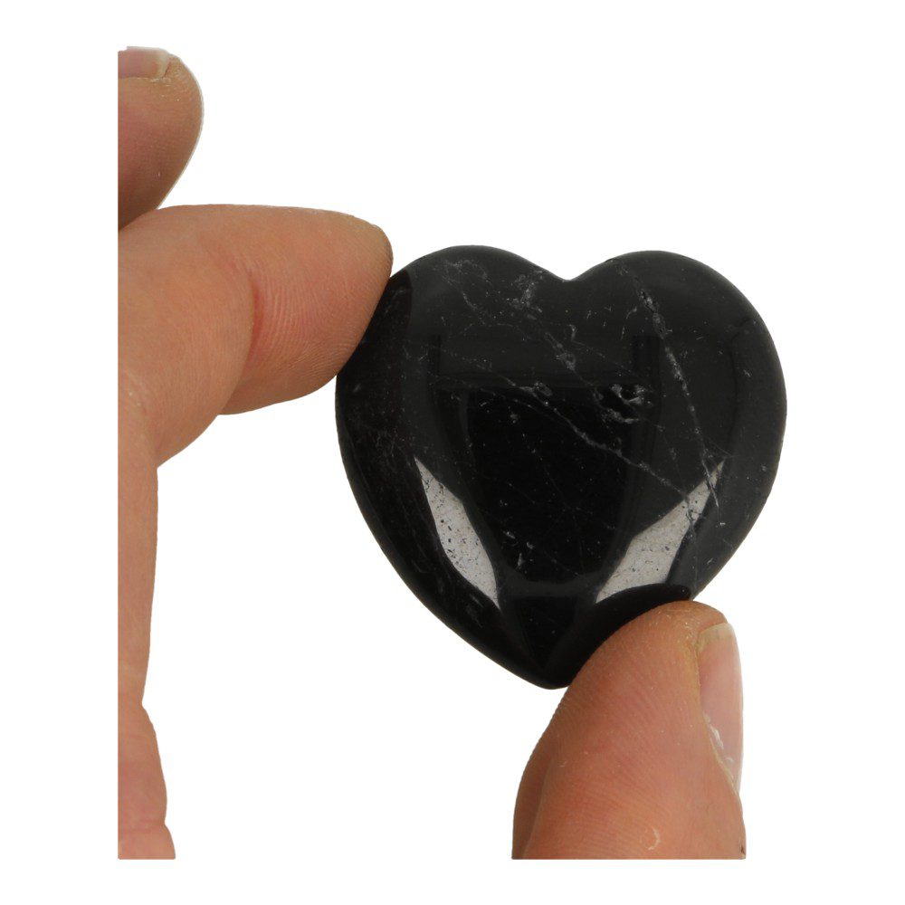 Fraai gepolijst zwarte toermalijn hart van 4cm breed en hoog - voorbeeld 2