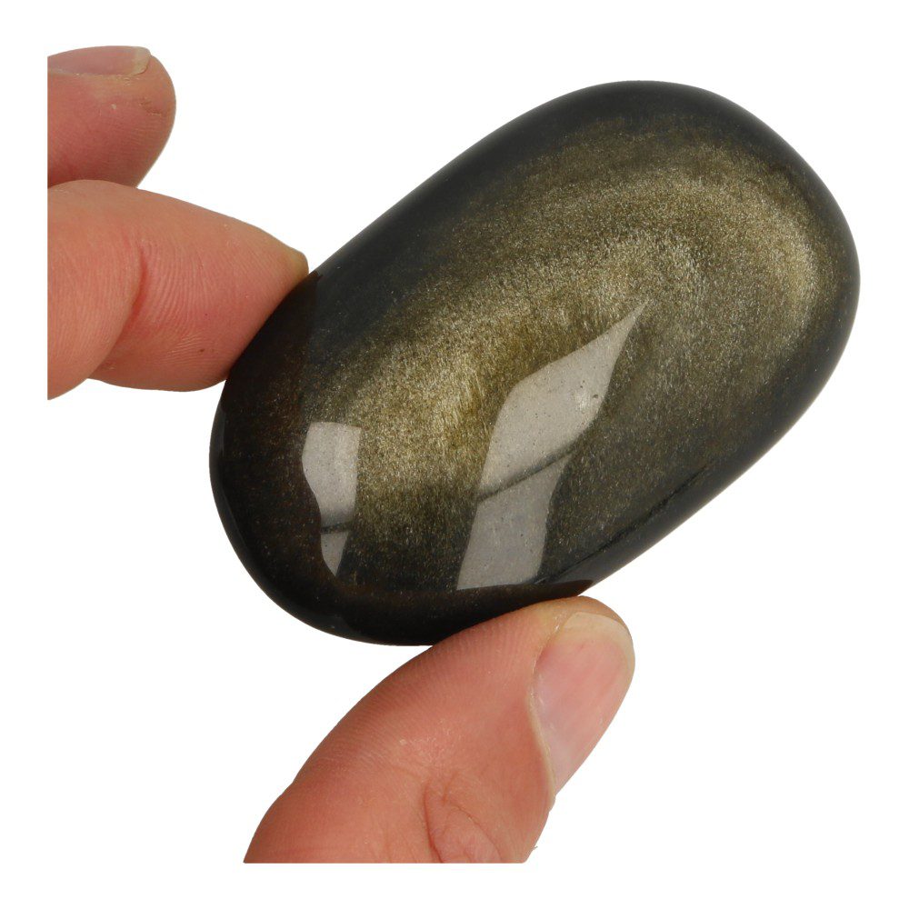 Fraaie goudglans obsidiaan knuffelsteen van 6-7cm lang - voorbeeld 1