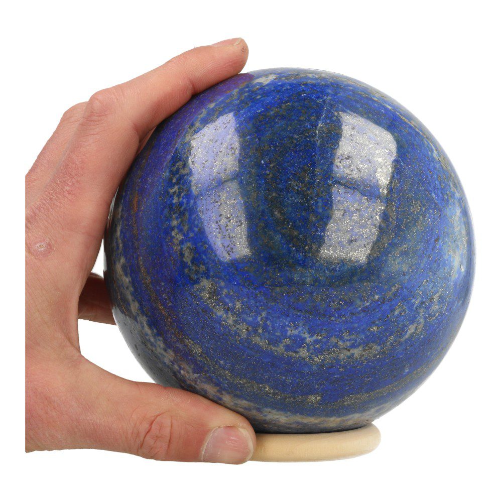 A-kwaliteit lapis lazuli bol van maar liefst 14cm met topkleur en veel pyriet insluitsels -bovenkant