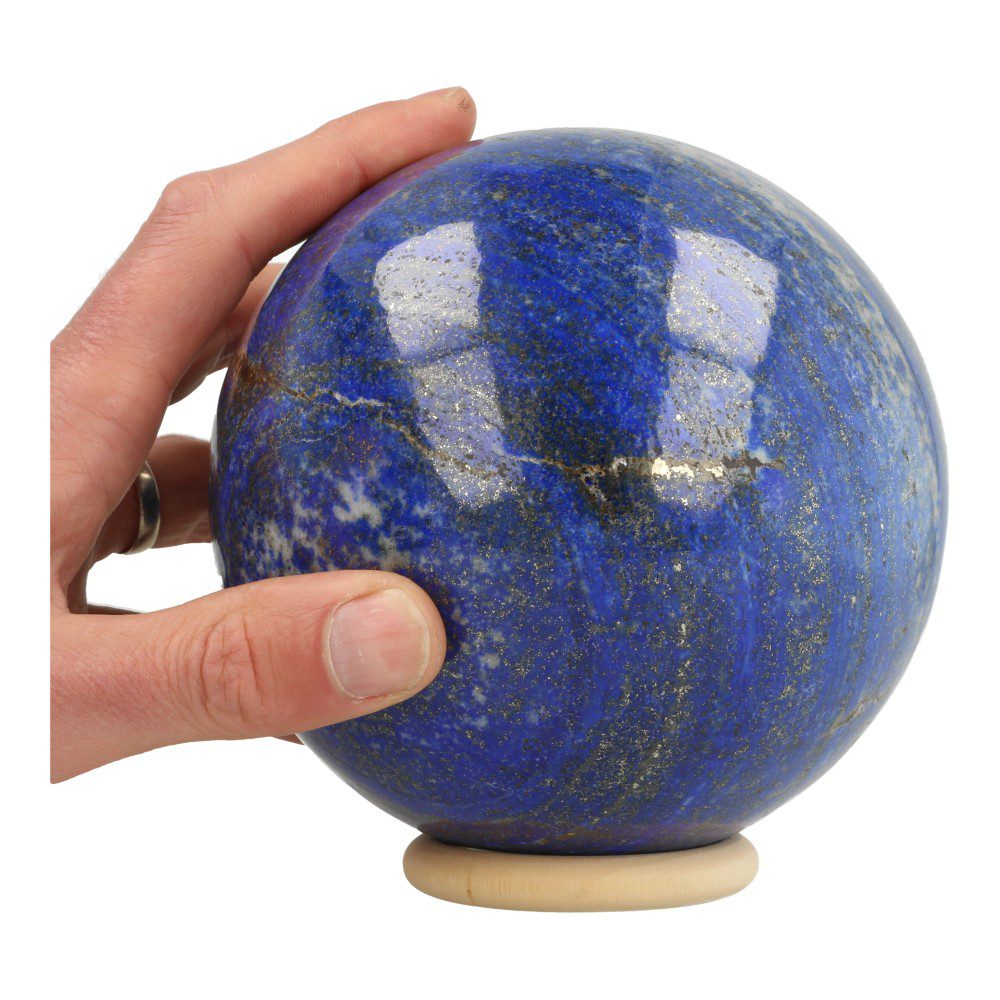 A-kwaliteit lapis lazuli bol van maar liefst 14cm met topkleur en veel pyriet insluitsels - met hand